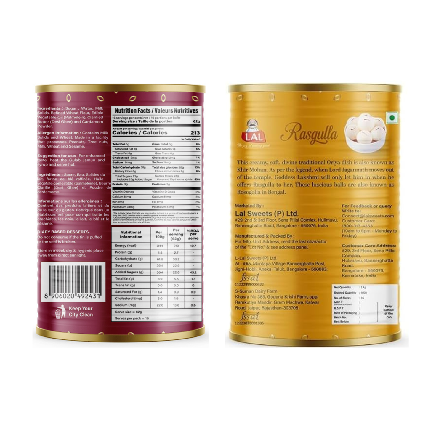 LAL Sweets Rasgulla & Gulab Jamun Combo Pack 2kg