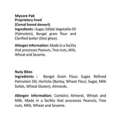 Mysore Pak Signature 400gm & Sugarless Nuttybite 400gm