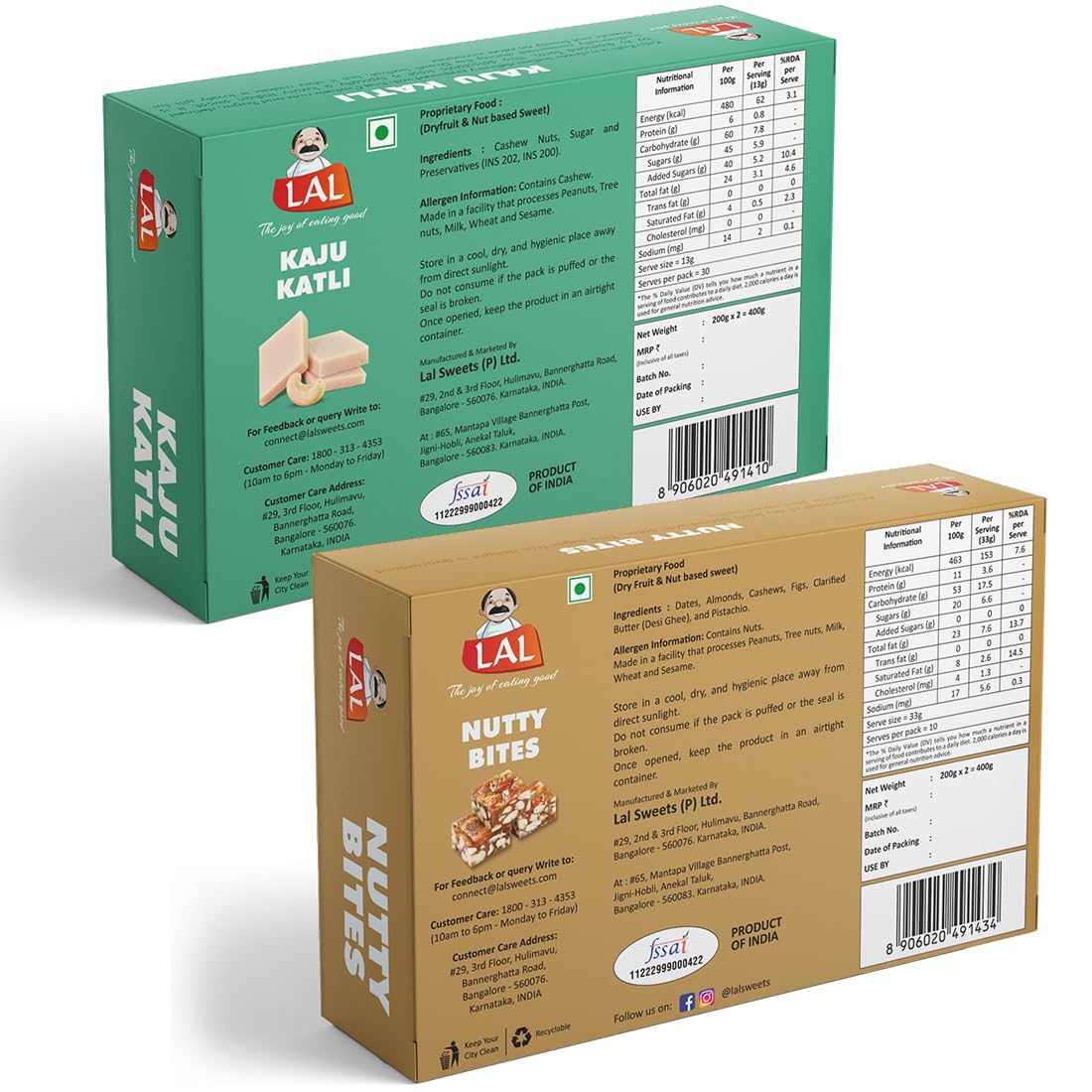 Kaju Katli Premium 400gm & Sugarless Nuttybites 400gm