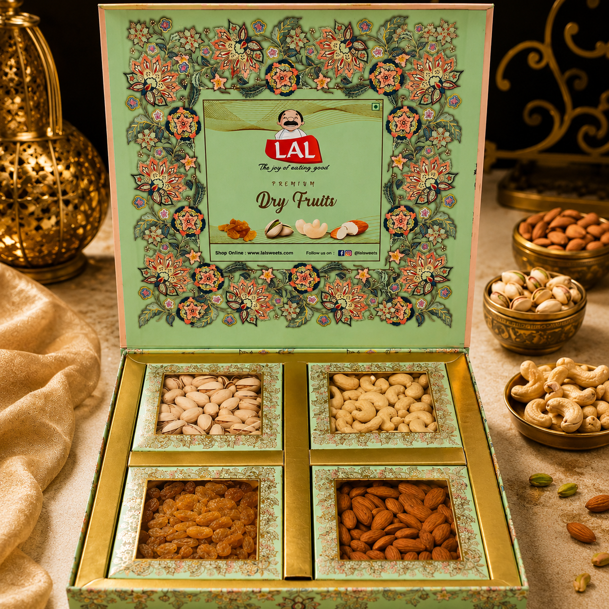 Lal Sweets Dryfruits Gifting Box (Cashew, Almond, Pistachios, And Raisins) 400g