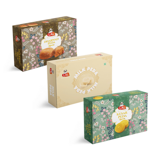 Dharwad peda - 400g, Milk peda - 400g and Kesar peda - 400g