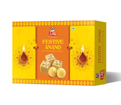 Lal Sweets Festive Anand 400g | Includes Soan Papdi and Besan Ladoo 200g Each
