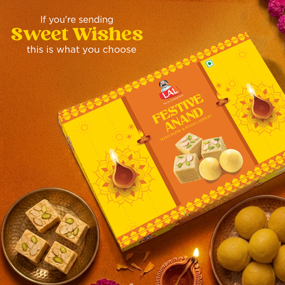 Lal Sweets Festive Anand 400g | Includes Soan Papdi and Besan Ladoo 200g Each
