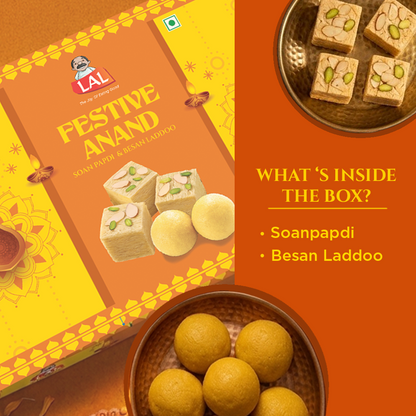 Lal Sweets Festive Anand 400g | Includes Soan Papdi and Besan Ladoo 200g Each