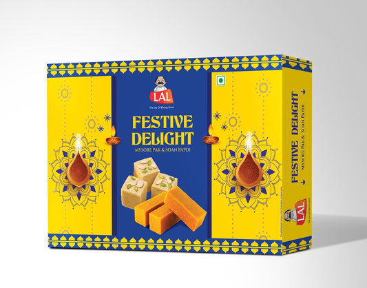 Lal Sweets Festive Delight 400g – Mysore Pak 200g & Soan Papdi 200g | Festive Sweet Gift Box