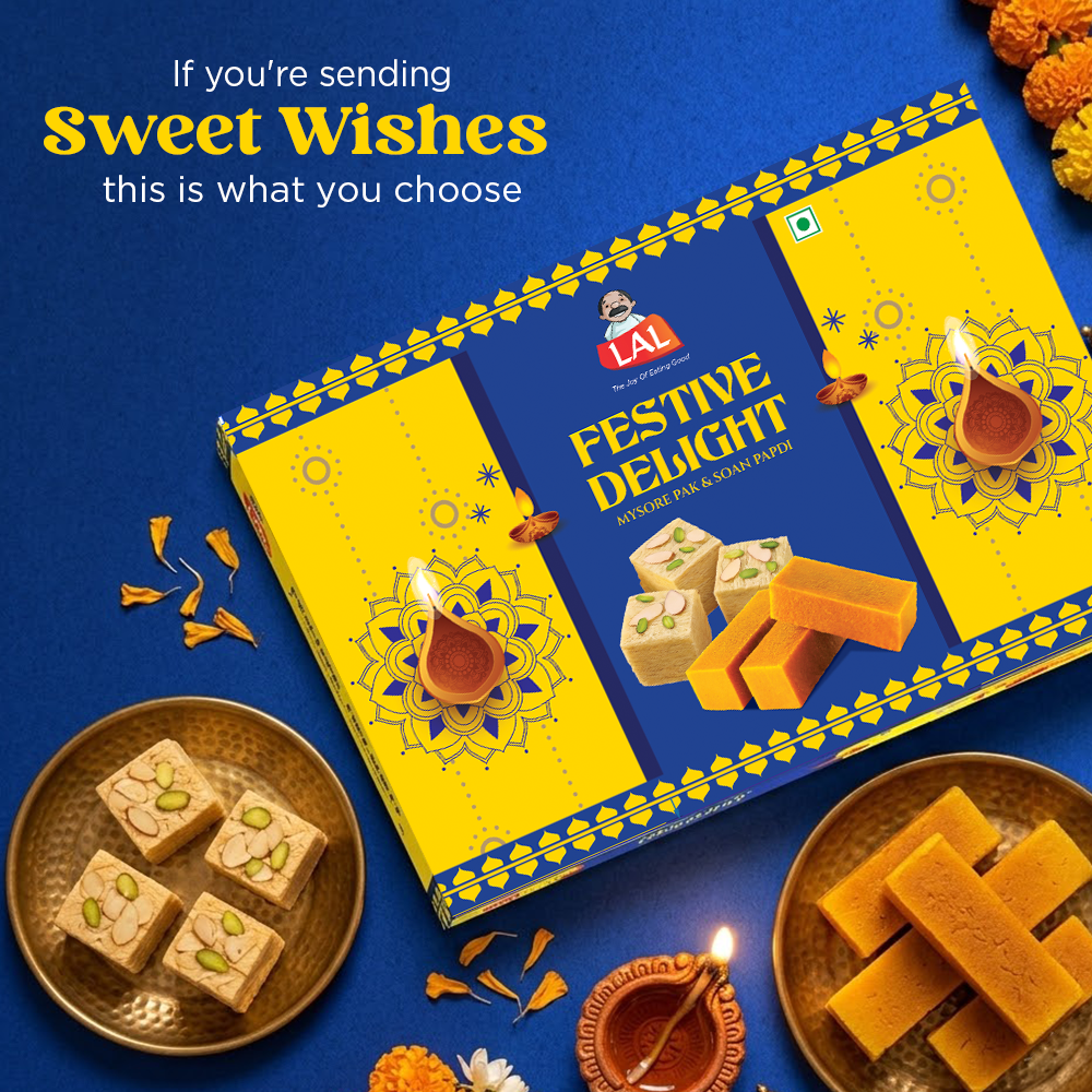 Lal Sweets Festive Delight 400g – Mysore Pak 200g & Soan Papdi 200g | Festive Sweet Gift Box