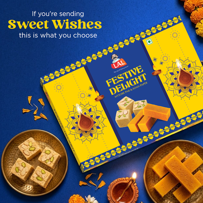 Lal Sweets Festive Delight 400g – Mysore Pak 200g & Soan Papdi 200g | Festive Sweet Gift Box
