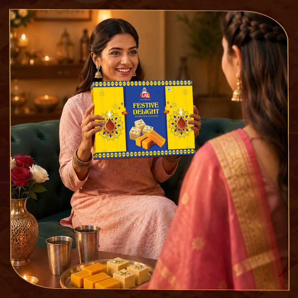 Lal Sweets Festive Delight 400g – Mysore Pak 200g & Soan Papdi 200g | Festive Sweet Gift Box