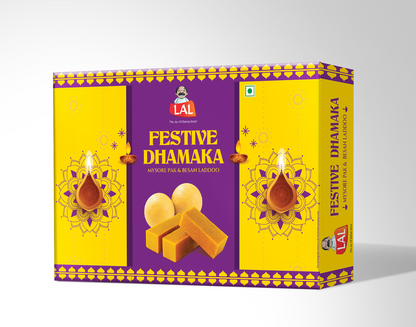 Lal Sweets Festive Dhamaka 400g | Besan Ladoo and Mysore Pak 200g Each