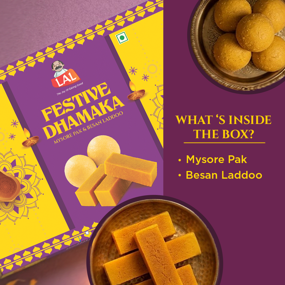 Lal Sweets Festive Dhamaka 400g | Besan Ladoo and Mysore Pak 200g Each