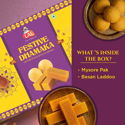 Lal Sweets Festive Dhamaka 400g | Besan Ladoo and Mysore Pak 200g Each