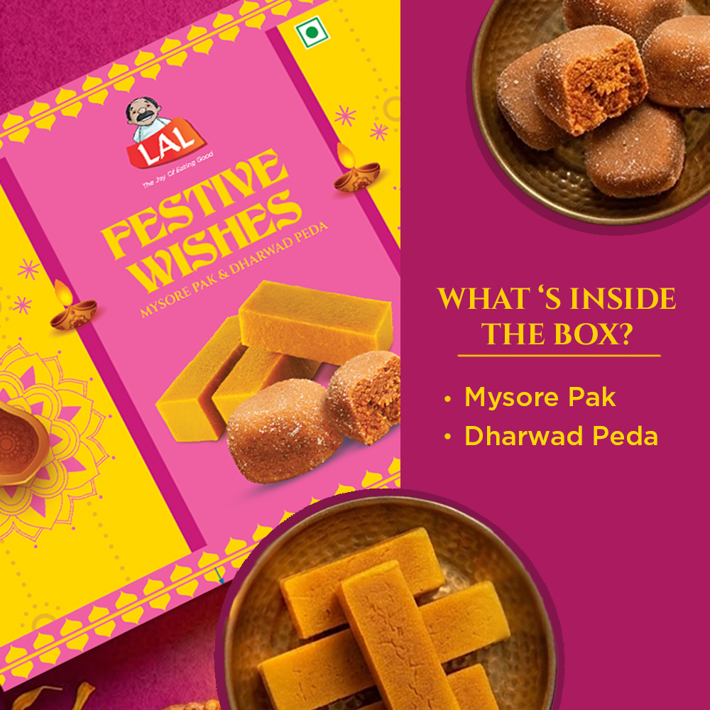 Lal Festive Wishes 400g | Includes Mysore Pak and Dharwad Peda 200g Each