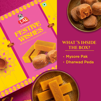 Lal Festive Wishes 400g | Includes Mysore Pak and Dharwad Peda 200g Each