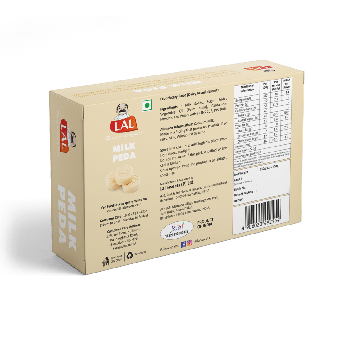 Lal Sweets Milk Peda - 400g