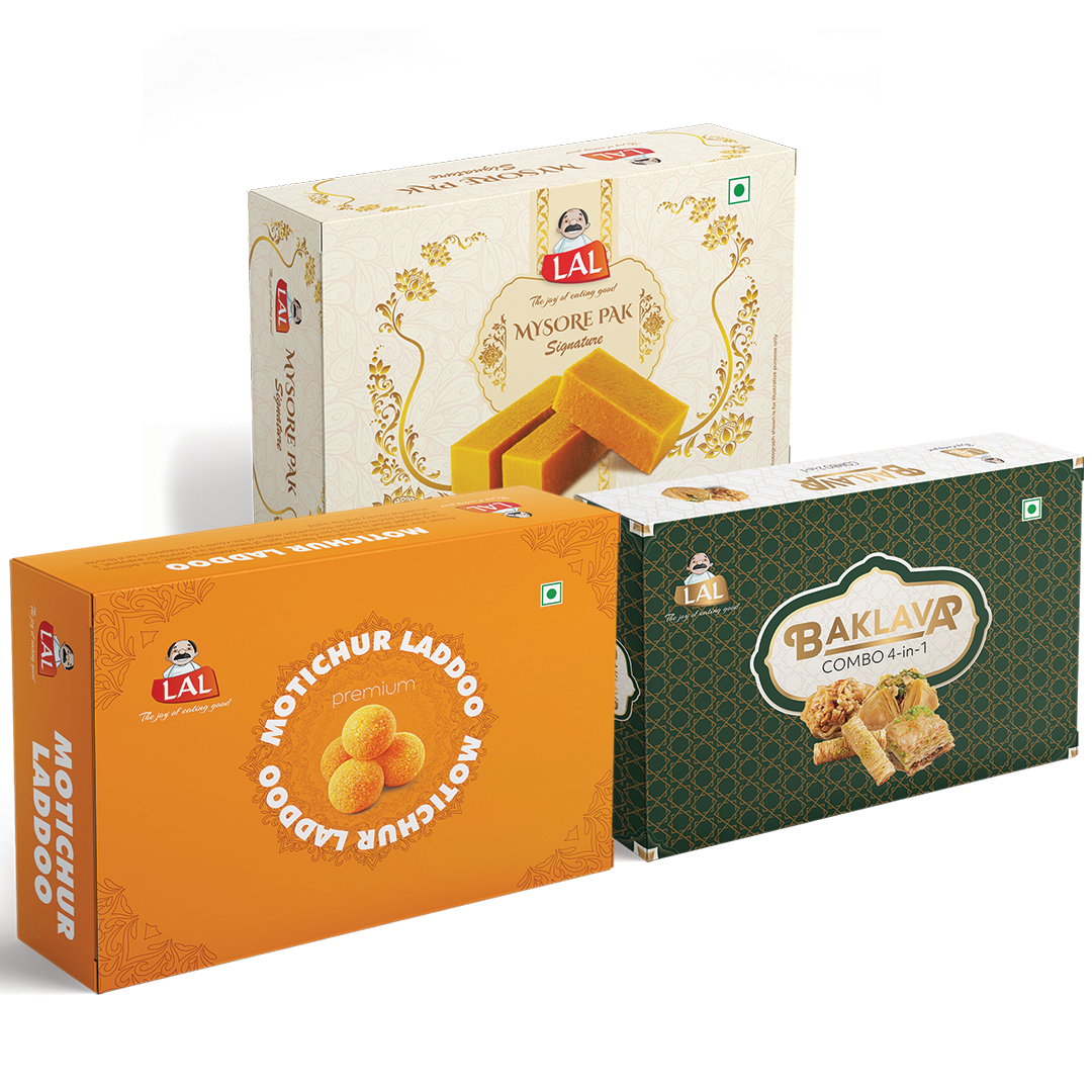 Mysore pak signature 400g, Motichur Laddoo 400g and Baklava (combo 4 in 1) 650g