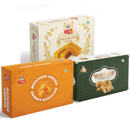 Mysore pak signature 400g, Motichur Laddoo 400g and Baklava (combo 4 in 1) 650g
