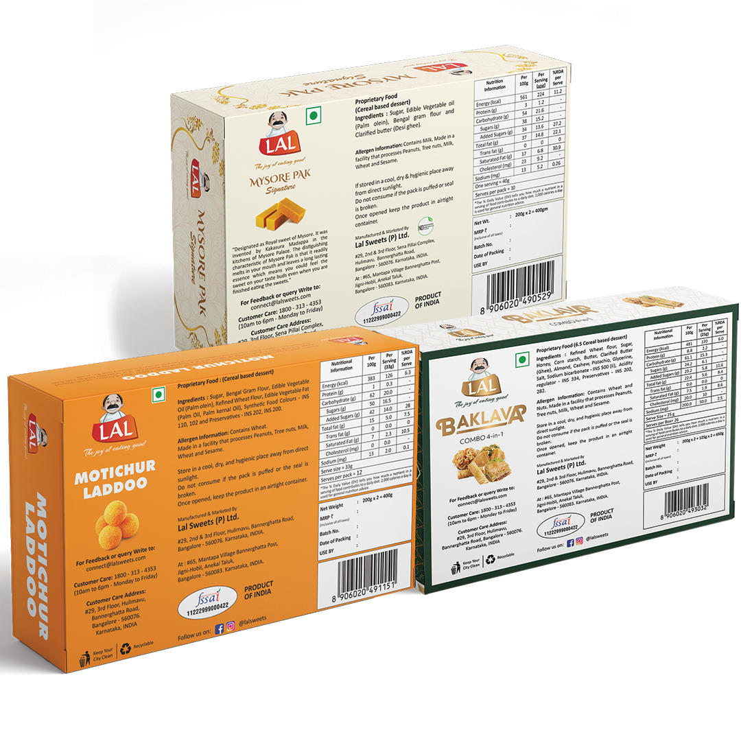 Mysore pak signature 400g, Motichur Laddoo 400g and Baklava (combo 4 in 1) 650g