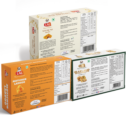 Mysore pak signature 400g, Motichur Laddoo 400g and Baklava (combo 4 in 1) 650g