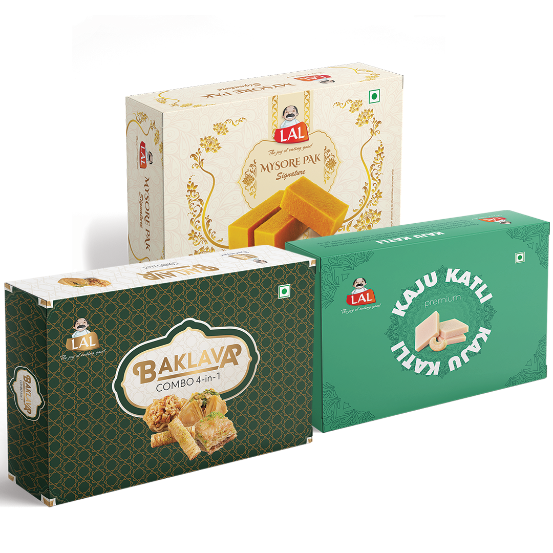 Mysore pak signature 400g, Baklava Combo 4 in 1(650g) and Kaju katli 400g