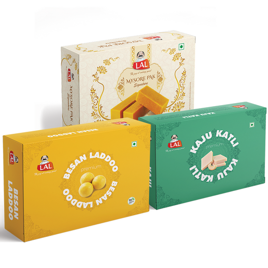 Mysore pak signature 400g, Besan laddoo 400g and Kaju katli 400g