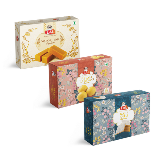Mysore pak signature 400g, Besan laddoo 400g and Kaju katli 400g