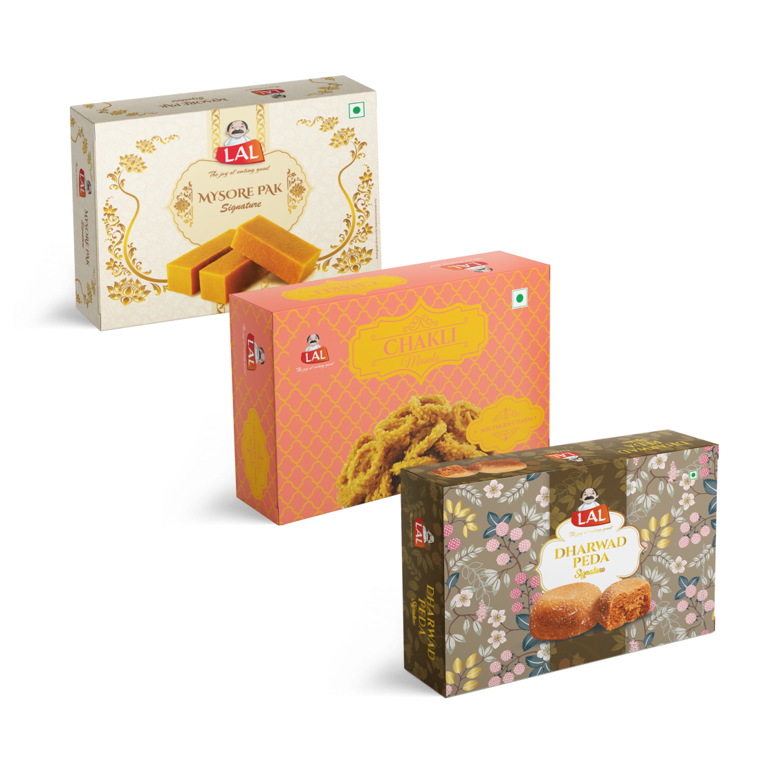 Mysore pak signature 400g, Chakli masala 250g and Dharwad peda 400g