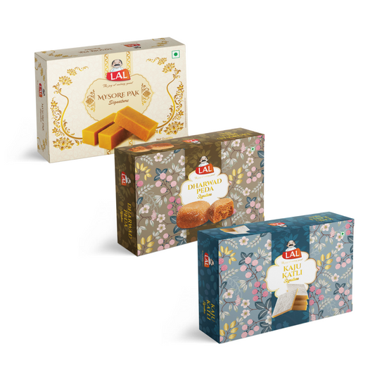 Mysore pak signature 400g, Dharwad peda 400g and Kaju katli 400g
