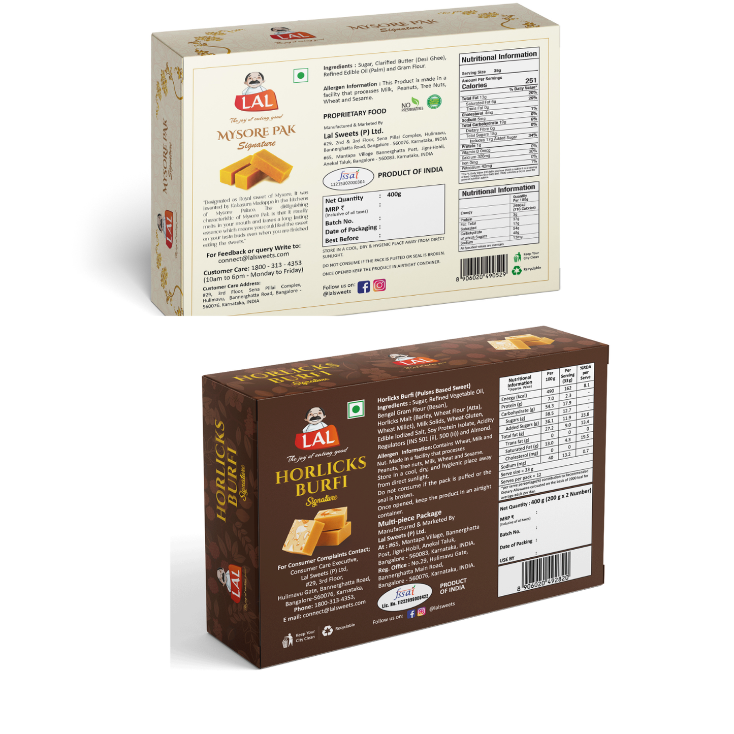 Mysore Pak 400gm & Horlicks Burfi 400gm