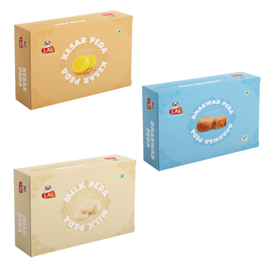 Dharwad peda - 400g, Milk peda - 400g and Kesar peda - 400g