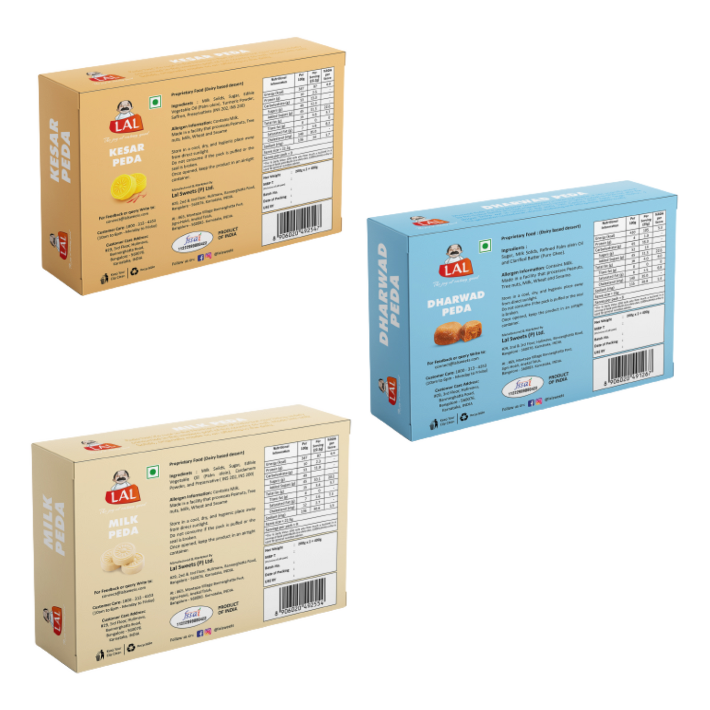 Dharwad peda - 400g, Milk peda - 400g and Kesar peda - 400g