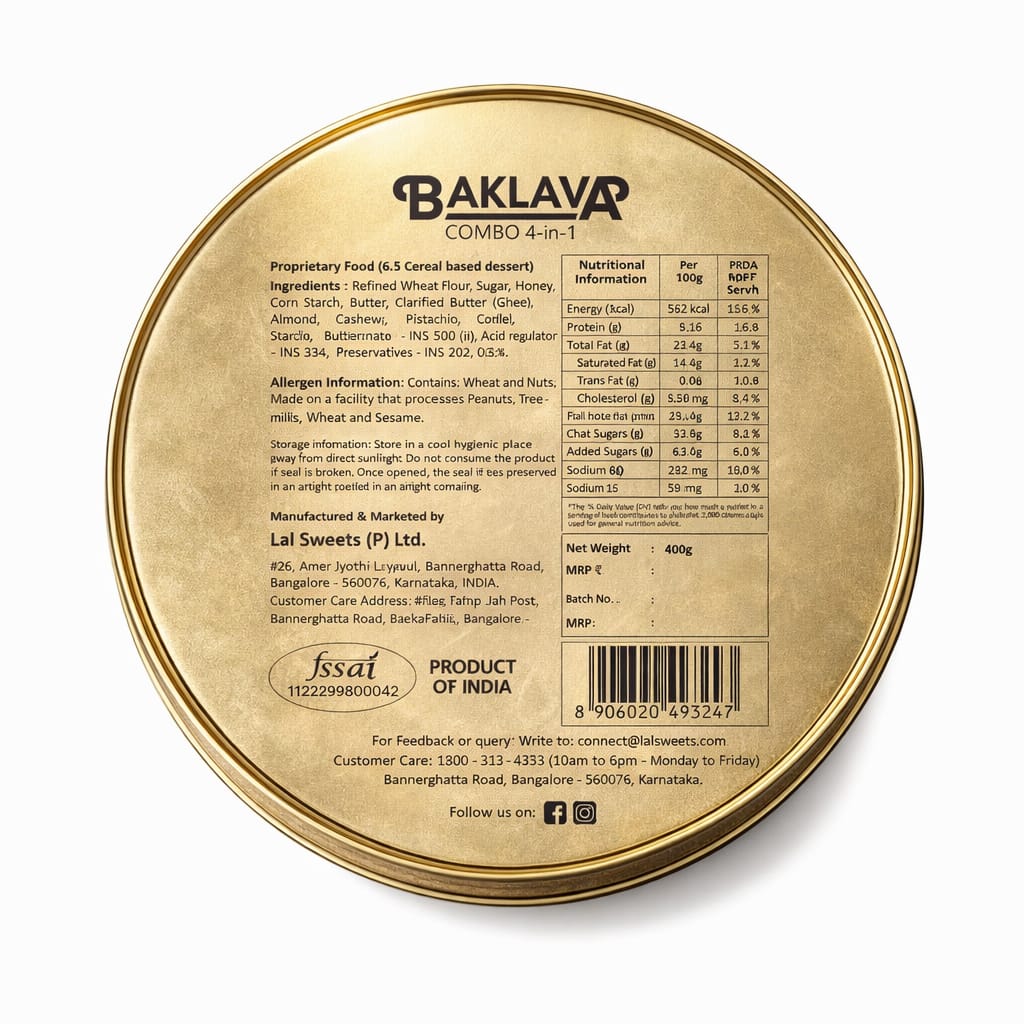 Lal Sweets Baklava Tin 400g