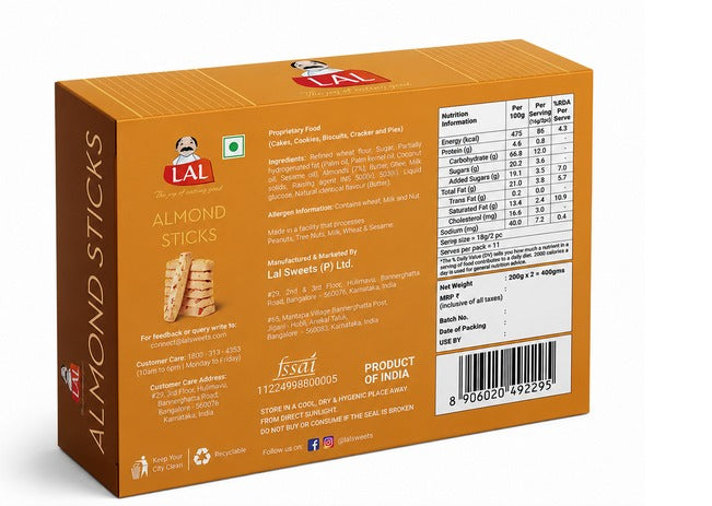 Lal Sweets Almond Sticks Cookies - 400gm