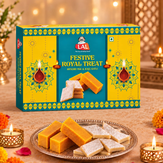 Lal Sweets Festive Royal Treat 400g | Mysore Pak and Kaju Katli 200g Each