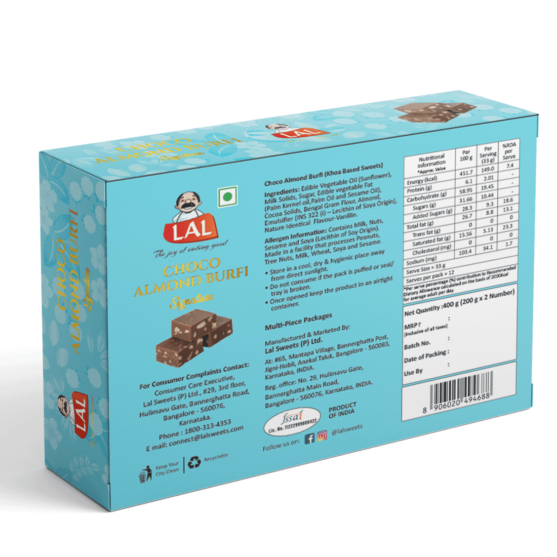 Lal Choco Almond Burfi - 400g