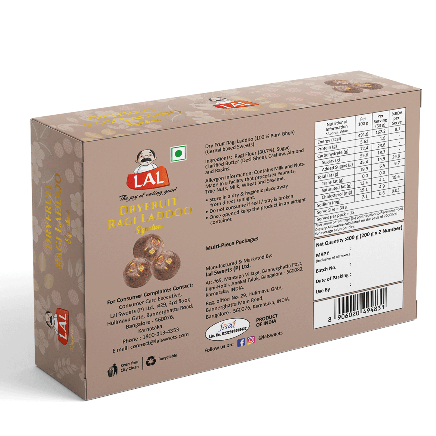 Lal Dryfruit Ragi Laddoo Signature 400g