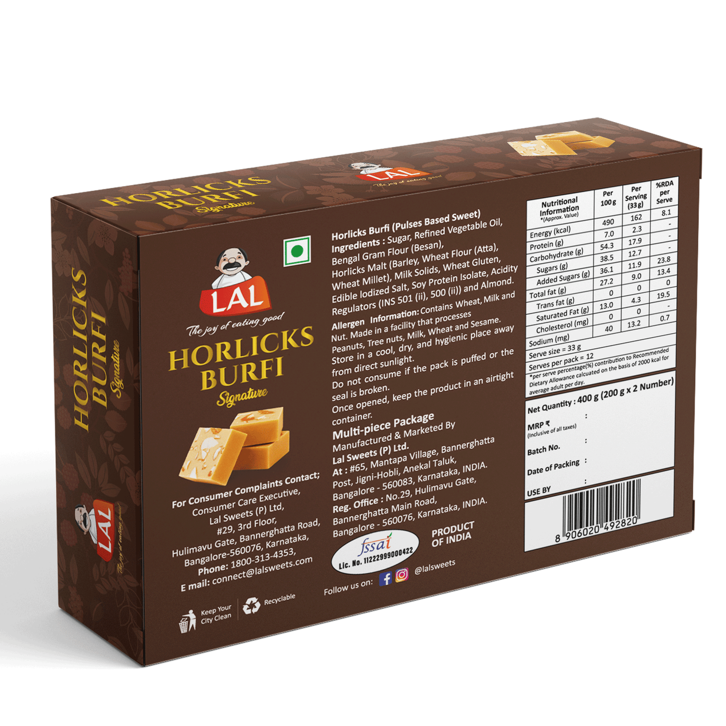 Lal Sweets Horlicks Burfi - 400g