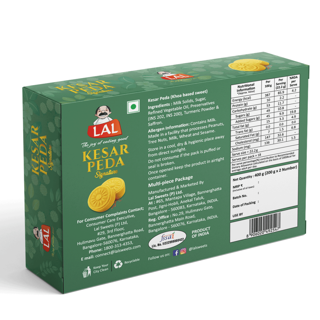 Lal Sweets Kesar Peda - 400gm