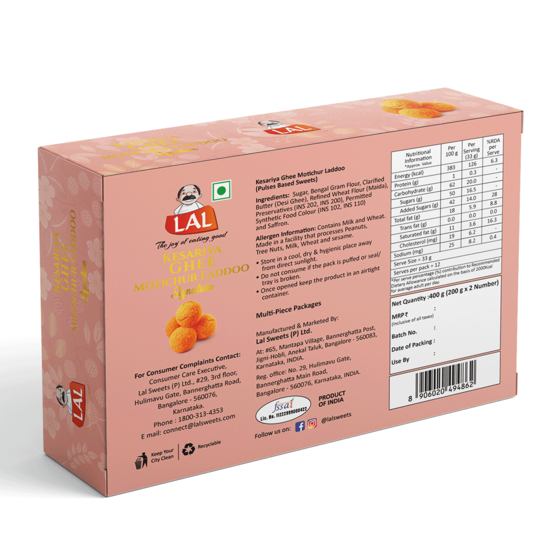 Lal  sweets Kesariya Ghee Motichur Laddoo – 400g