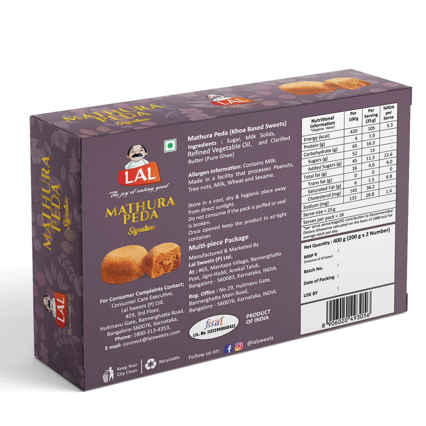Lal Sweets Mathura Peda - 400gm