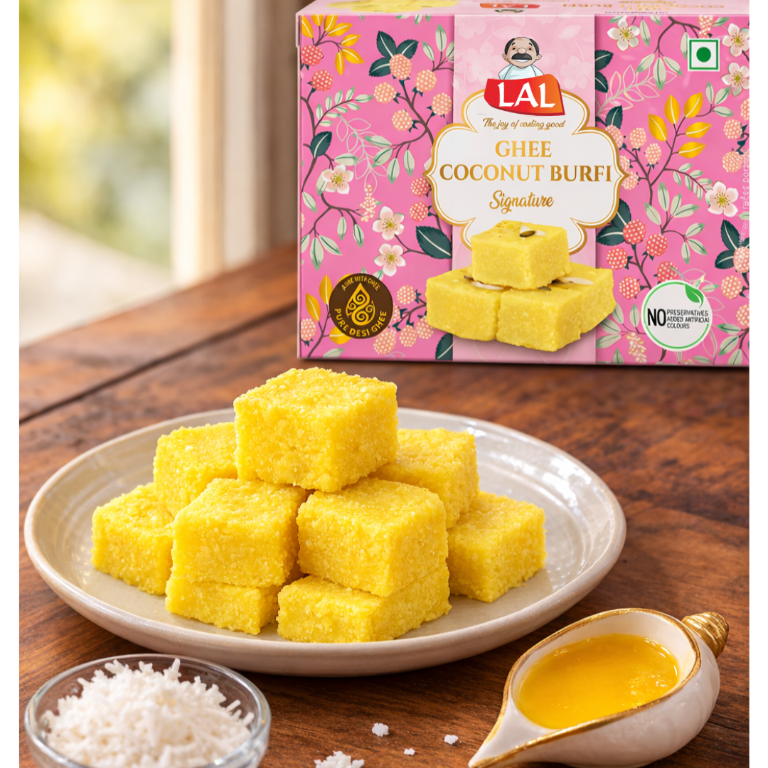 Lal Sweets Ghee Coconut Burfi 400g | Made with Pure Desi Ghee